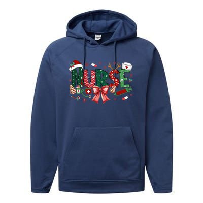 Nurse Christmas Coquette Bow Nicu Icu Rn Er Nurse Life Gift Performance Fleece Hoodie