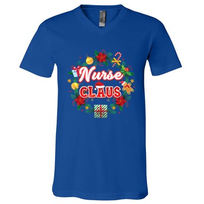 Nurse Claus Christmas Santa Laurel Wreath Mistletoe Merry Meaningful Gift V-Neck T-Shirt