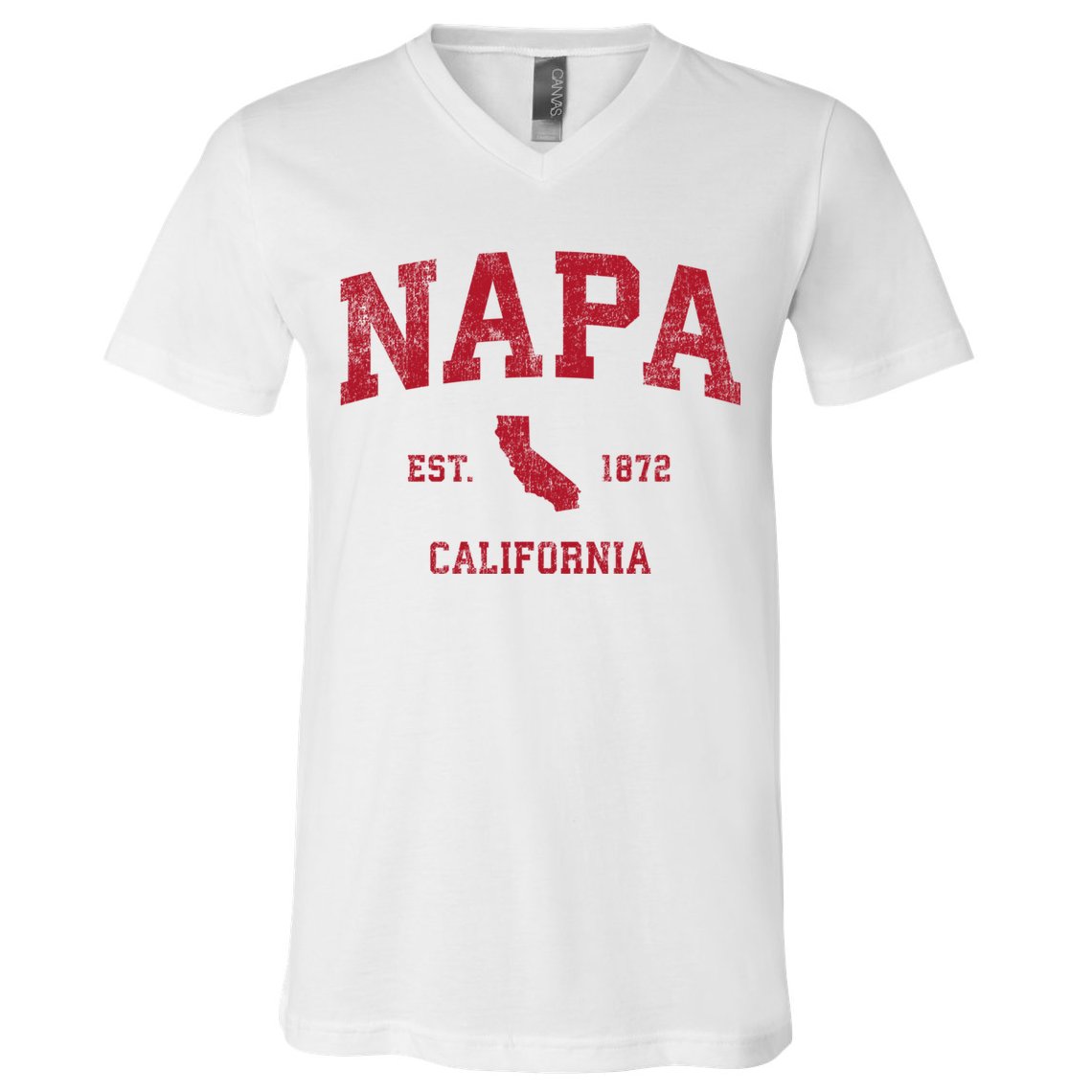 Napa California Ca Vintage Sports Design Red Print V-Neck T-Shirt