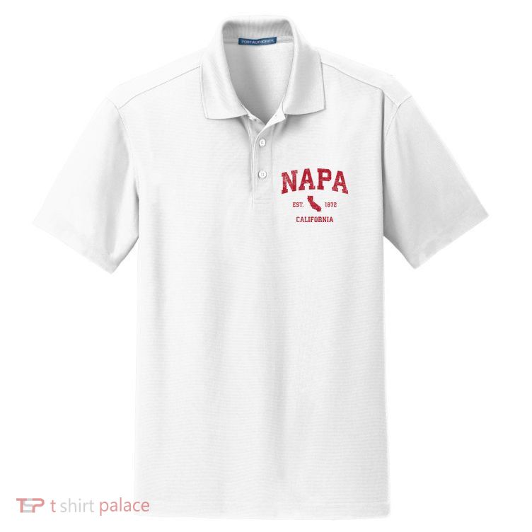 Napa California Ca Vintage Sports Design Red Print Dry Zone Grid Polo