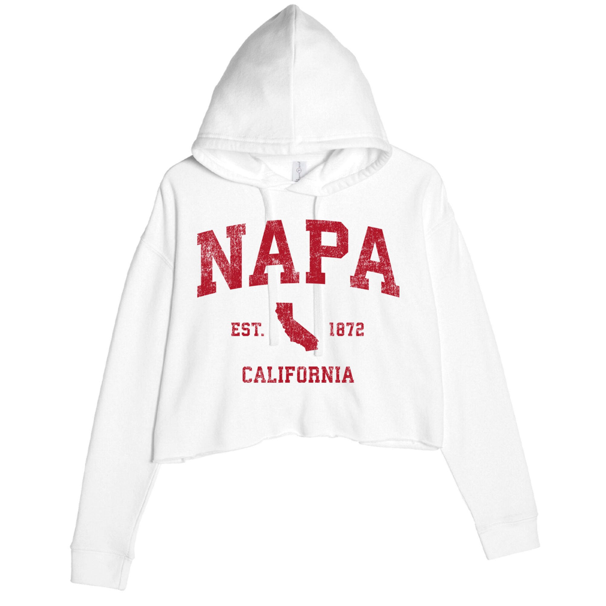 Napa California Ca Vintage Sports Design Red Print Crop Fleece Hoodie