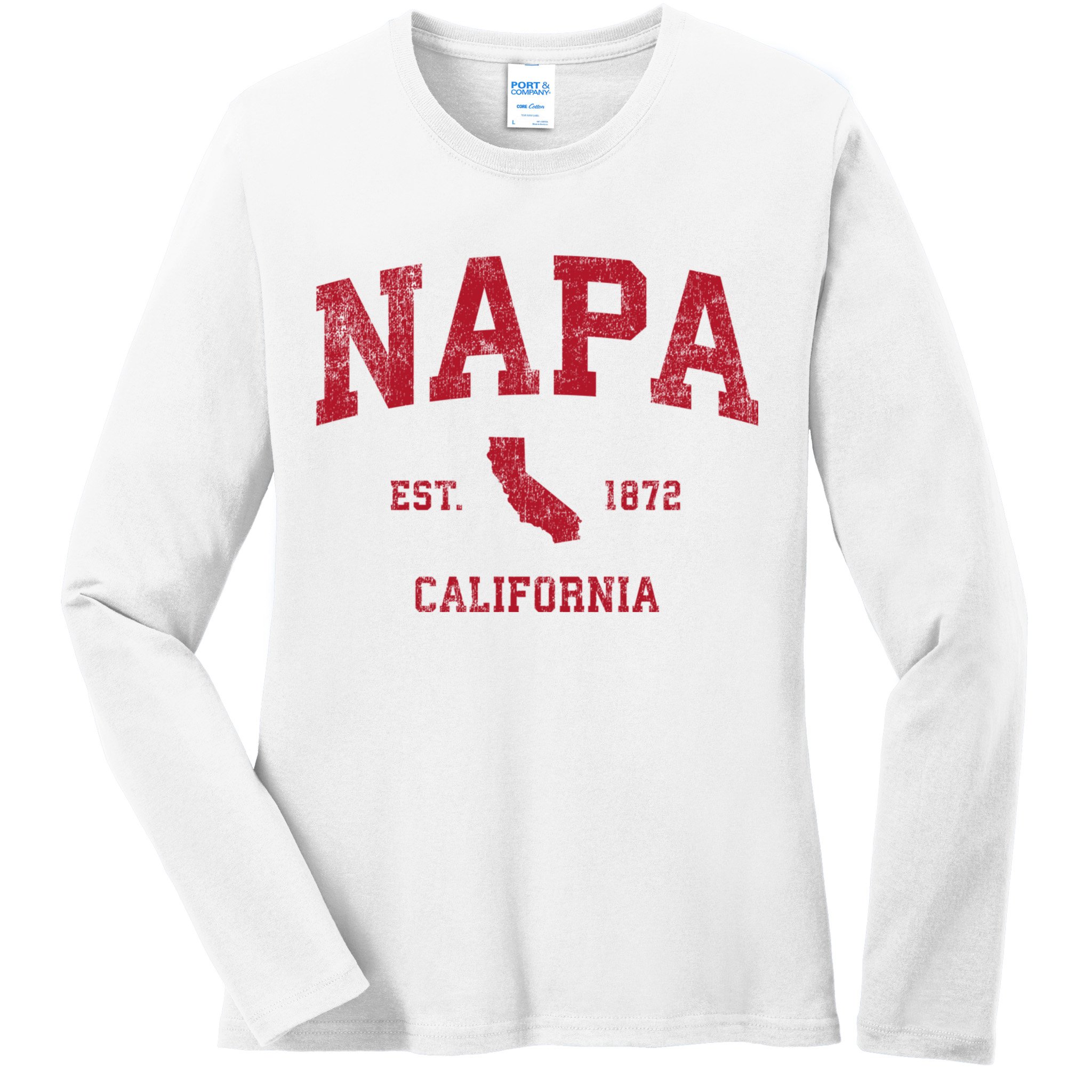 Napa California Ca Vintage Sports Design Red Print Ladies Long Sleeve Shirt