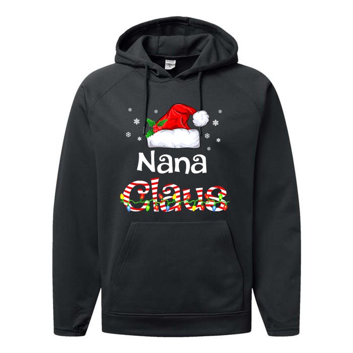 Nana Claus Christmas Family Matching Xmas Light Tree Performance Fleece Hoodie