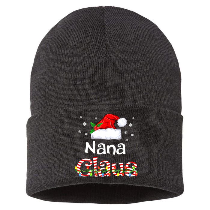 Nana Claus Christmas Family Matching Xmas Light Tree Sustainable Knit Beanie