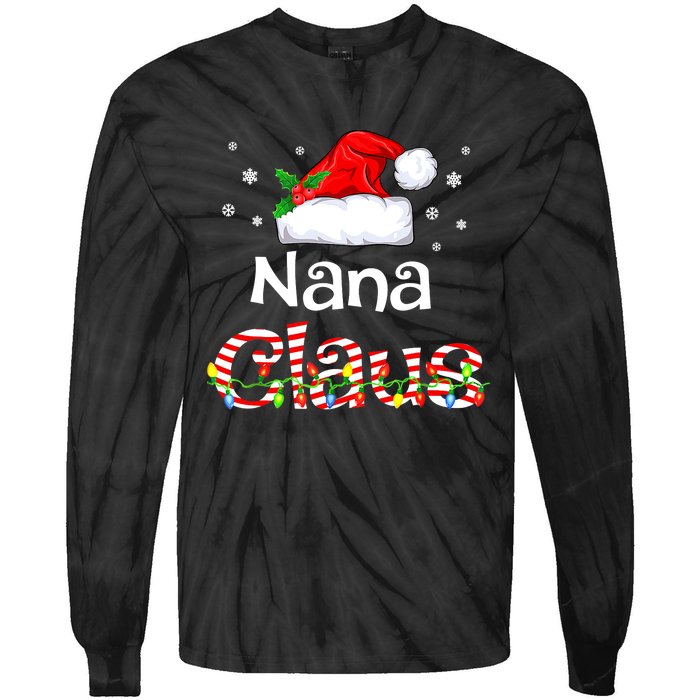 Nana Claus Christmas Family Matching Xmas Light Tree Tie-Dye Long Sleeve Shirt