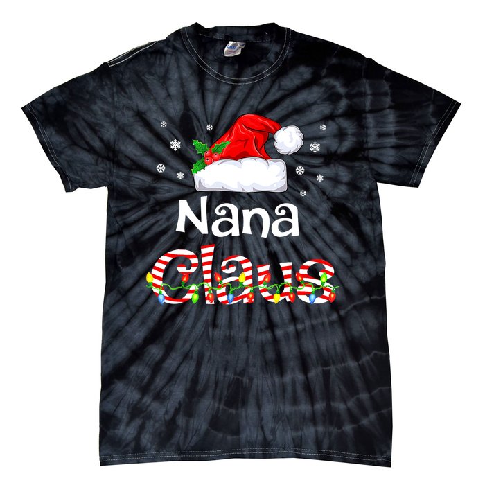 Nana Claus Christmas Family Matching Xmas Light Tree Tie-Dye T-Shirt