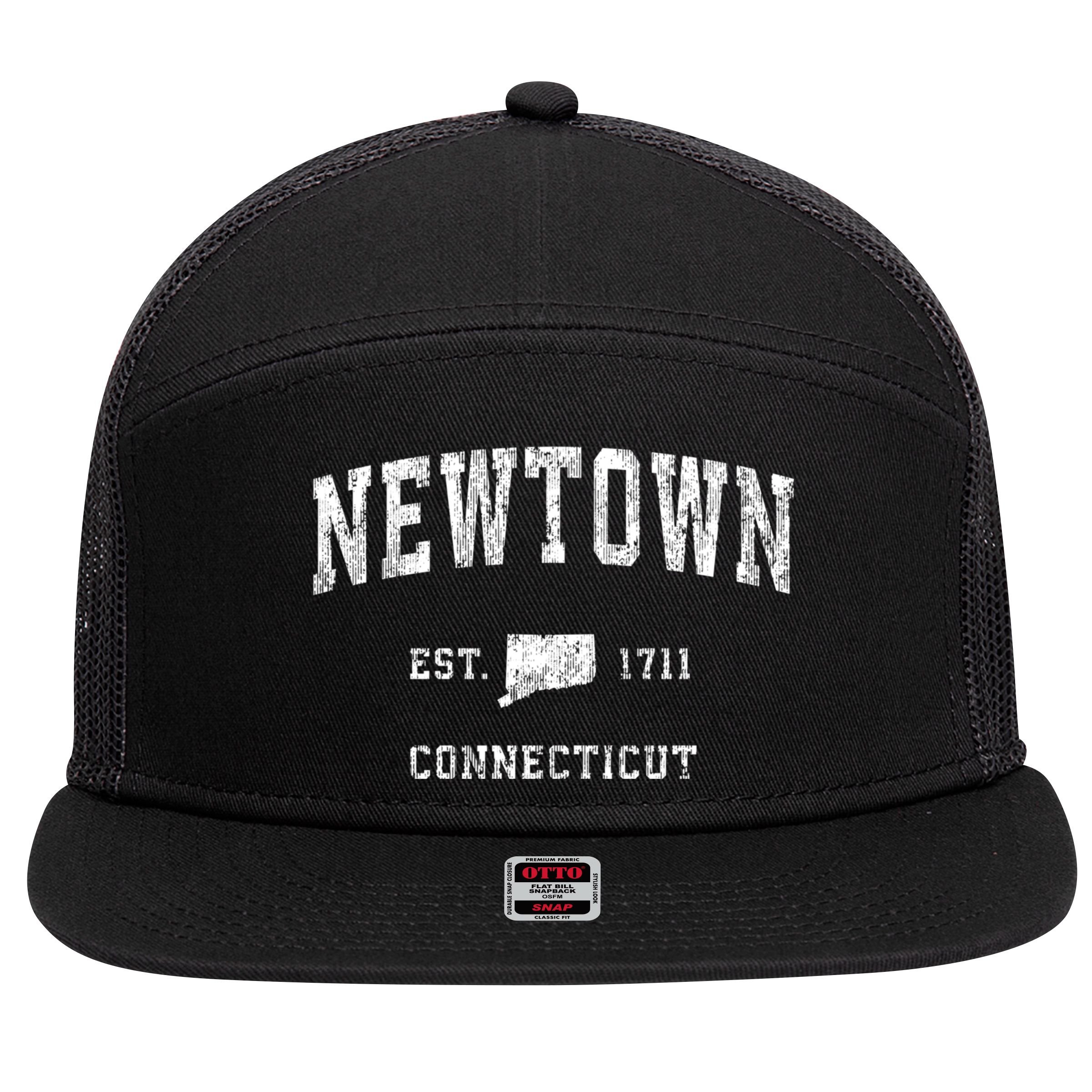 Newtown Connecticut Ct Vintage Sports 7 Panel Mesh Trucker Snapback Hat
