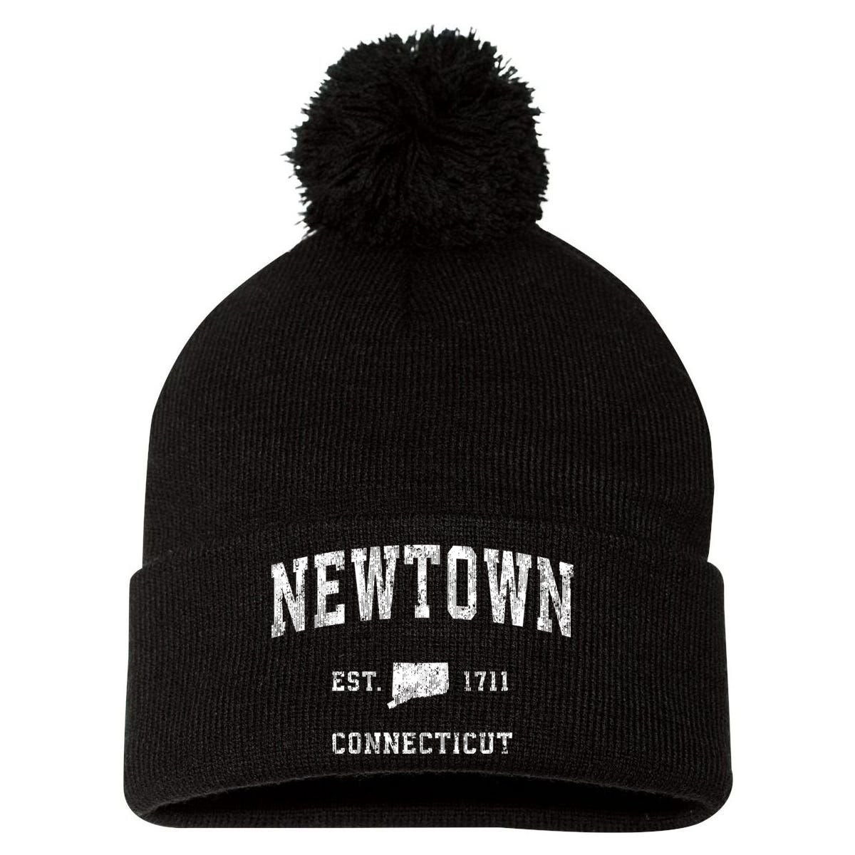 Newtown Connecticut Ct Vintage Sports Pom Pom 12in Knit Beanie