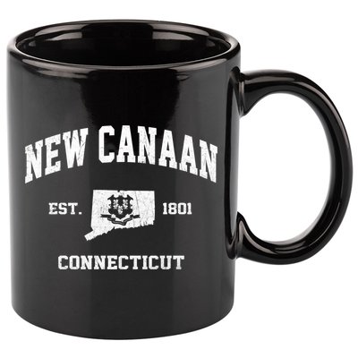 New Canaan Connecticut CT Vintage State Athletic Style 11oz C Handle Ceramic Mug