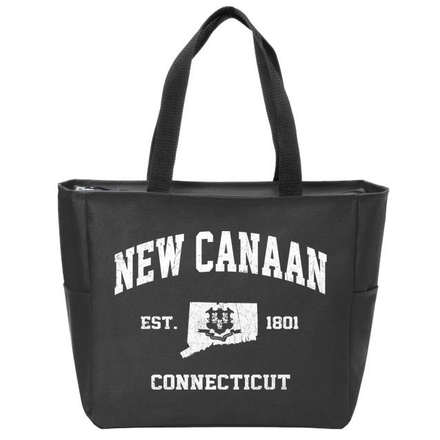 New Canaan Connecticut CT Vintage State Athletic Style Zip Tote Bag