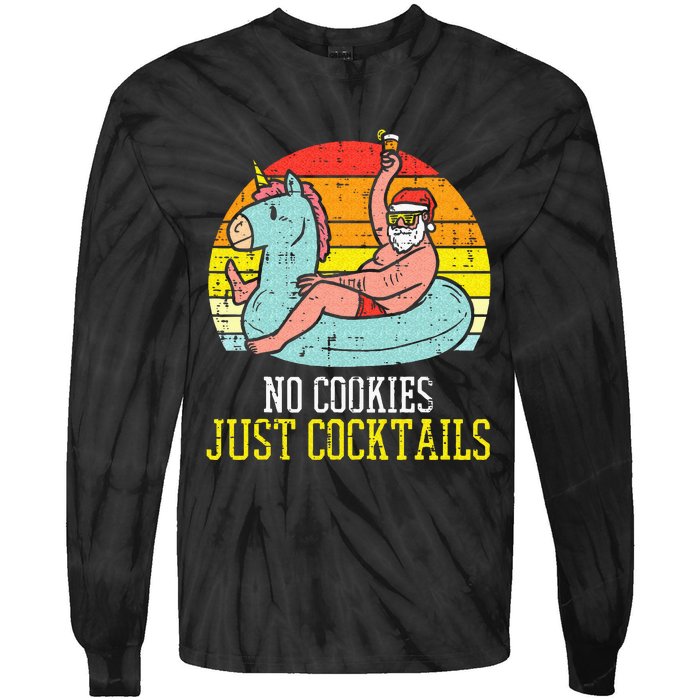 No Cookies Cocktails Santa Summer Christmas In July Xmas Tie-Dye Long Sleeve Shirt