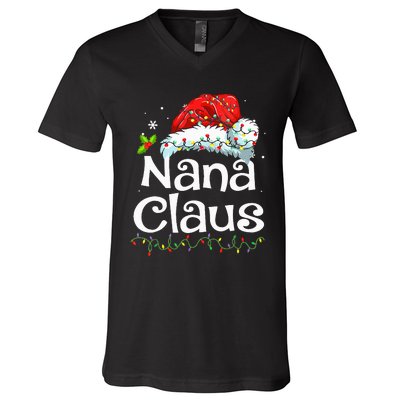 Nana Claus Christmas Pajama Family Matching Xmas Light V-Neck T-Shirt