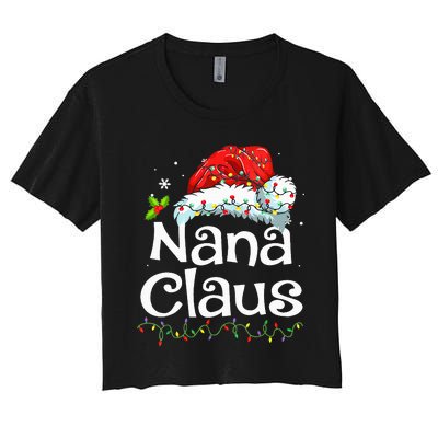 Nana Claus Christmas Pajama Family Matching Xmas Light Women's Crop Top Tee