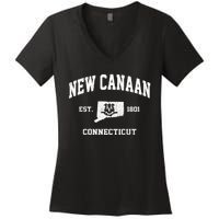 New Canaan Connecticut CT vintage state Athletic style Women's V-Neck T-Shirt