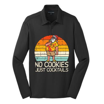 No Cookies Cocktails Santa Summer Christmas In July Xmas Silk Touch Performance Long Sleeve Polo