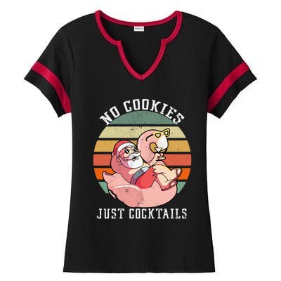 No Cookies Cocktails Santa Summer Christmas In July Ladies Halftime Notch Neck Tee