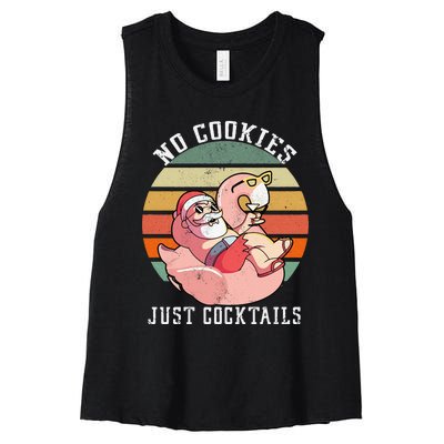 No Cookies Cocktails Santa Summer Christmas In July Women's Racerback Cropped Tank