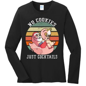 No Cookies Cocktails Santa Summer Christmas In July Ladies Long Sleeve Shirt