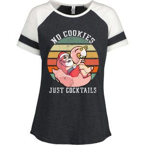 No Cookies Cocktails Santa Summer Christmas In July Enza Ladies Jersey Colorblock Tee