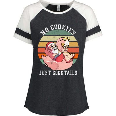 No Cookies Cocktails Santa Summer Christmas In July Enza Ladies Jersey Colorblock Tee