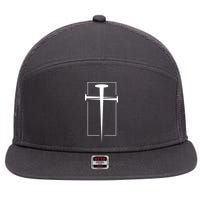 Nail Cross Christianity 7 Panel Mesh Trucker Snapback Hat