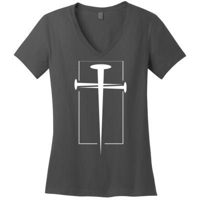 Nail Cross Christianity Women's V-Neck T-Shirt