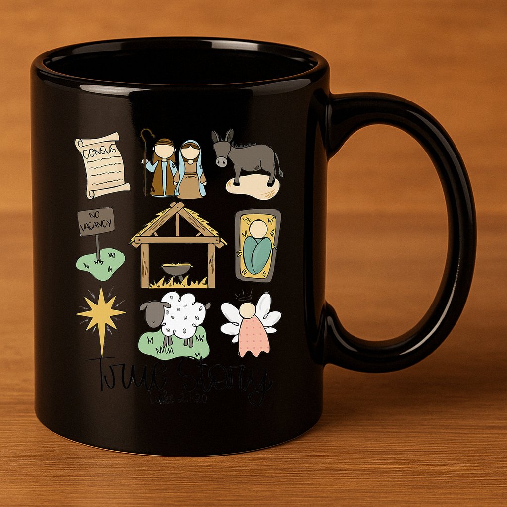 Nativity Christian Christmas Xmas True Story Manger  11oz C Handle Ceramic Mug