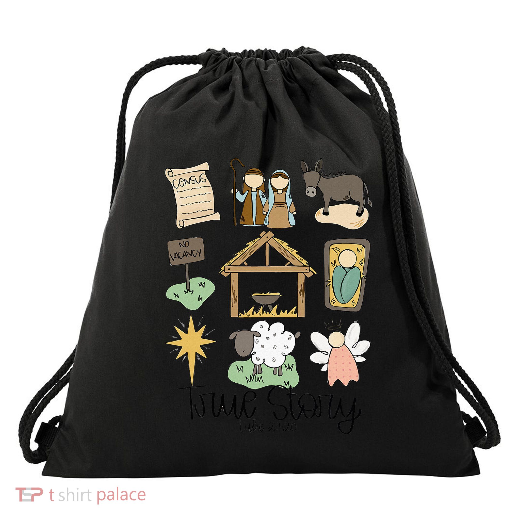 Nativity Christian Christmas Xmas True Story Manger  Drawstring Bag