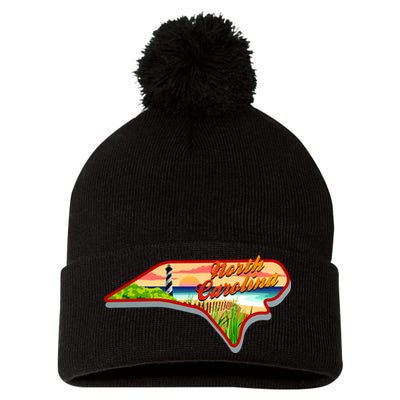 North Carolina Cartoon Illustration Pom Pom 12in Knit Beanie