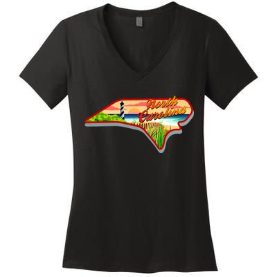 North Carolina Cartoon Illustration Women's V-Neck T-Shirt
