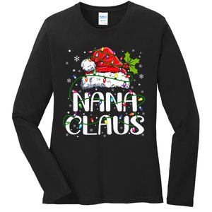 Nana Claus  Christmas Lights Pajama Family Matching Ladies Long Sleeve Shirt