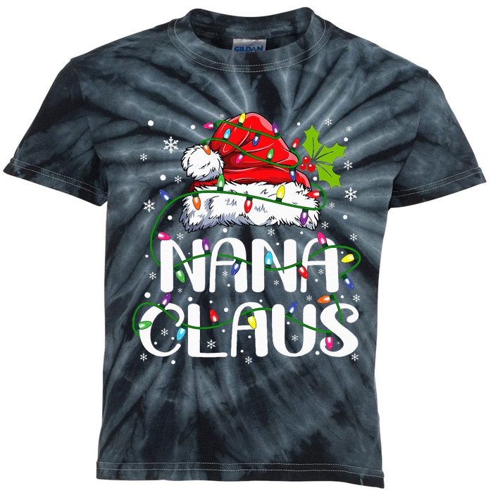 Nana Claus Christmas Lights Pajama Family Matching Kids Tie-Dye T-Shirt