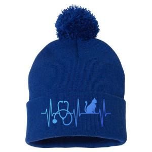 Nurse Cagift Cat Lover Nursing Heartbeat Registered Nurse Gift Pom Pom 12in Knit Beanie