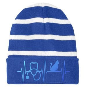 Nurse Cagift Cat Lover Nursing Heartbeat Registered Nurse Gift Striped Beanie with Solid Band