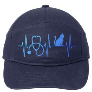 Nurse Cagift Cat Lover Nursing Heartbeat Registered Nurse Gift 7-Panel Snapback Hat