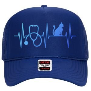 Nurse Cagift Cat Lover Nursing Heartbeat Registered Nurse Gift High Crown Mesh Back Trucker Hat