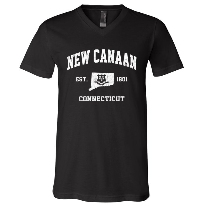 New Canaan Connecticut CT Vintage State Athletic Style V-Neck T-Shirt