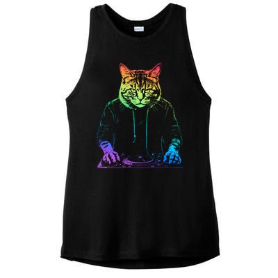 Neon Cat Dj Ladies PosiCharge Tri-Blend Wicking Tank