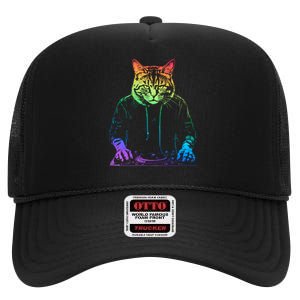 Neon Cat Dj High Crown Mesh Back Trucker Hat