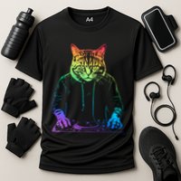 Neon Cat Dj Cooling Performance Crew T-Shirt