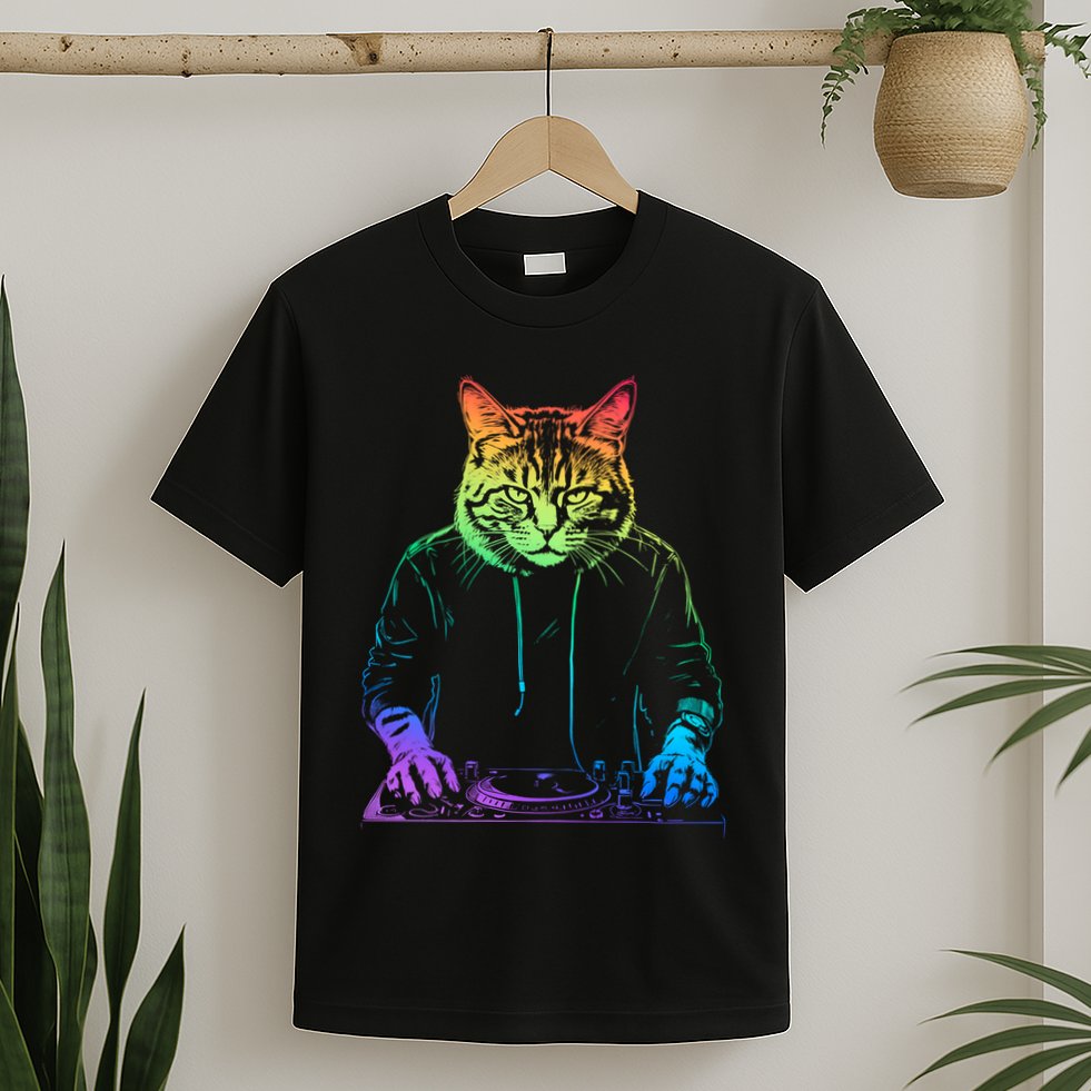 Neon Cat Dj T-Shirt