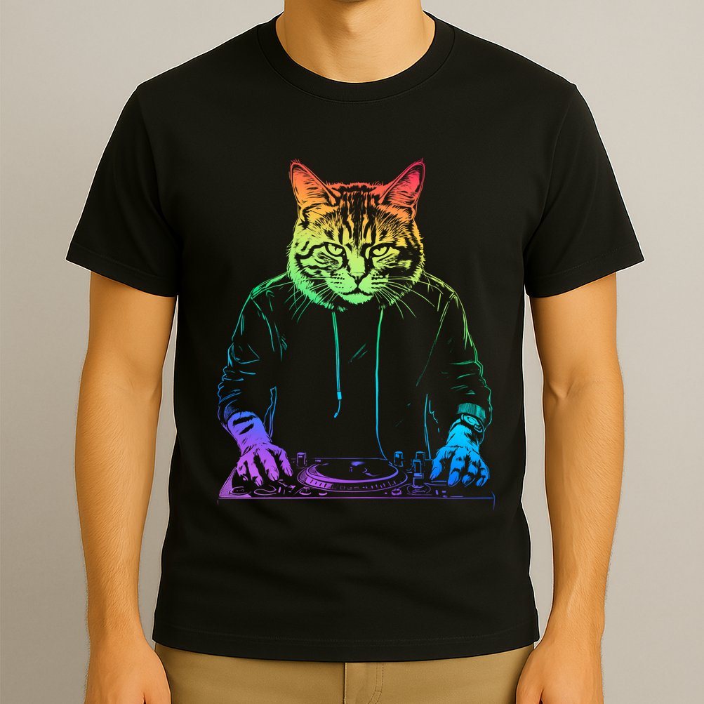 Neon Cat Dj T-Shirt