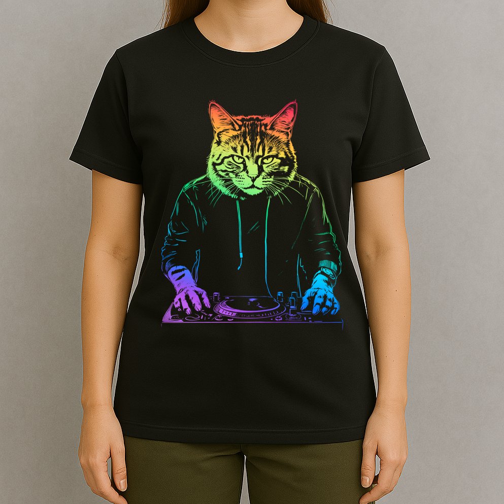 Neon Cat Dj T-Shirt