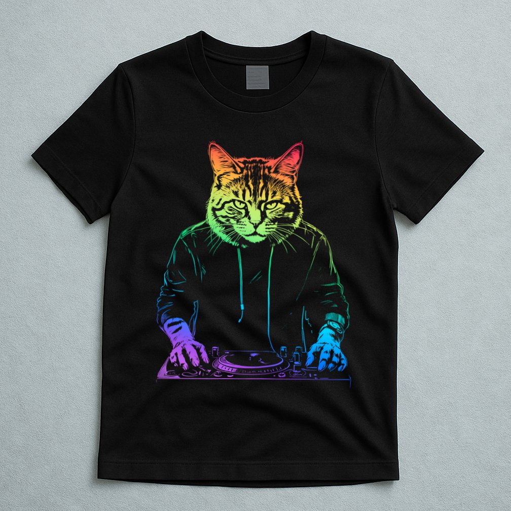 Neon Cat Dj T-Shirt