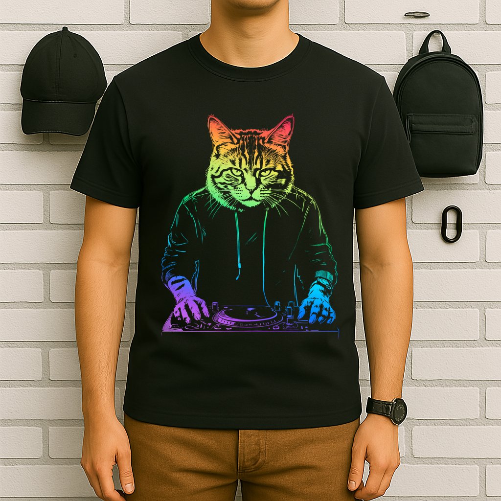 Neon Cat Dj T-Shirt