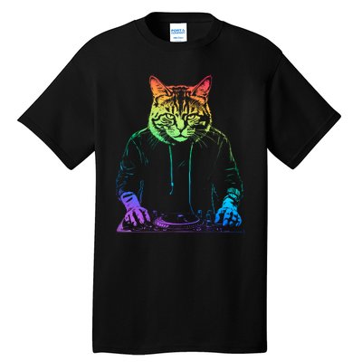 Neon Cat Dj Tall T-Shirt