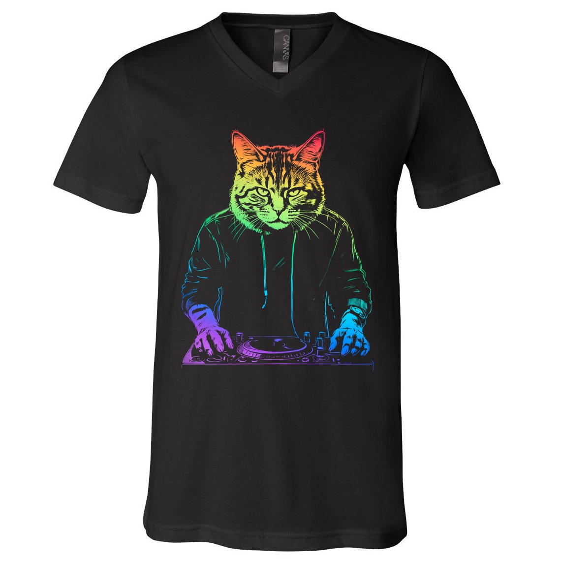 Neon Cat Dj V-Neck T-Shirt