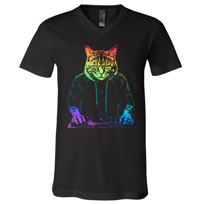 Neon Cat Dj V-Neck T-Shirt