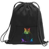 Neon Cat Dj Sweatshirt Cinch Pack Bag