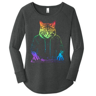 Neon Cat Dj Women's Perfect Tri Tunic Long Sleeve Shirt